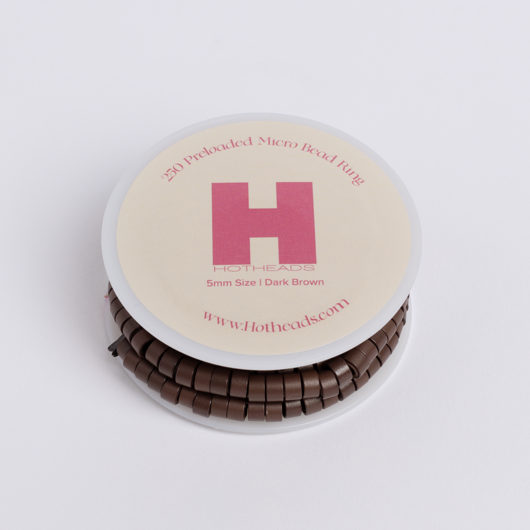 A round box featuring the Hotheads H logo, labeled '250 Preloaded Micro Bead Ring'.
