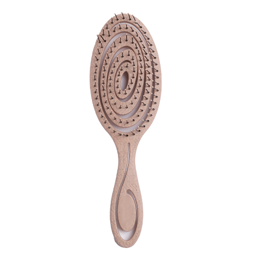 A wooden hair brush featuring an elegant spiral design.