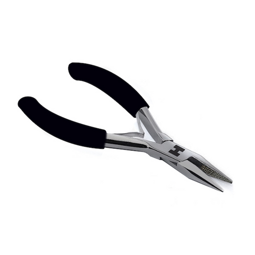 A pair of pliers featuring black handles, designed for gripping and manipulating various objects effectively.