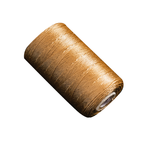 A light brown spool of thread on a white background.